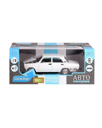 Машина "АВТОПАНОРАМА" ВАЗ 2107, 1/24, белый, инерция, в/к 24,5*12,5*10,5 см