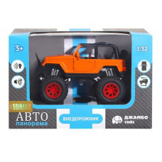Машина "АВТОПАНОРАМА" "Внедорожник", оранжевый, 1/32, свет, звук, инерция, в/к 19*10*12,5 см