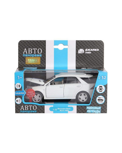 Машина "АВТОПАНОРАМА" Mercedes-Benz ML63 AMG, белый, 1/32, свет, звук, инерция, в/к 17,5*13,5*9 см