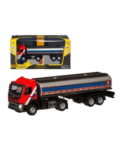 Машина "АВТОПАНОРАМА" Volvo бензовоз, красный, 1/50, свет, звук, в/к 28*14*10 см
