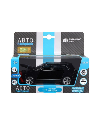 Машина "АВТОПАНОРАМА" Bentley Bentayga, черный, 1/34, свет, звук, инерция, в/к 17,5*13,5*9 см