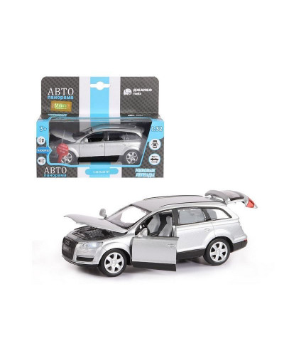 Машина "АВТОПАНОРАМА" Audi Q7, серебряный, 1/32, свет, звук, инерция, в/к 17,5*13,5*9 см