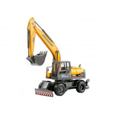Машина "АВТОПАНОРАМА" ЭКСКАВАТОР НА КОЛЕСАХ, 1/50, оранжевый, свет, звук, в/к 25*10*13 см
