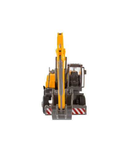 Машина "АВТОПАНОРАМА" ЭКСКАВАТОР НА КОЛЕСАХ, 1/50, оранжевый, свет, звук, в/к 25*10*13 см