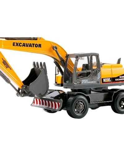 Машина "АВТОПАНОРАМА" ЭКСКАВАТОР НА КОЛЕСАХ, 1/50, оранжевый, свет, звук, в/к 25*10*13 см