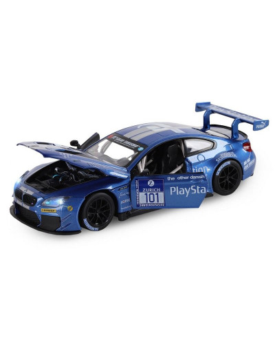 Машина "АВТОПАНОРАМА" BMW M6 GT3, синий, 1/24, свет, звук, в/к 24,5*12,5*10,5 см