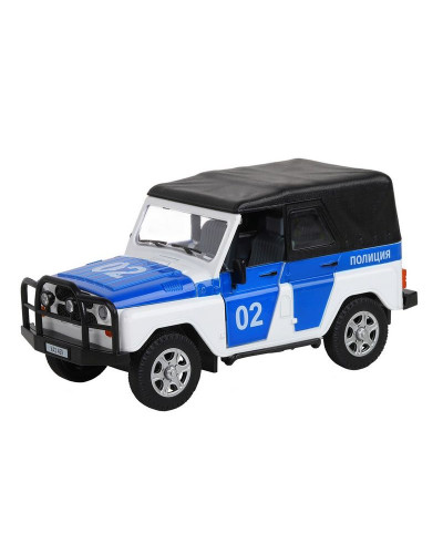 Машина "АВТОПАНОРАМА" УАЗ-469 "Полиция", белый, 1/24, свет, звук, инерция, тент, в/к 22*12*11 см