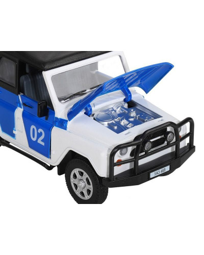 Машина "АВТОПАНОРАМА" УАЗ-469 "Полиция", белый, 1/24, свет, звук, инерция, тент, в/к 22*12*11 см