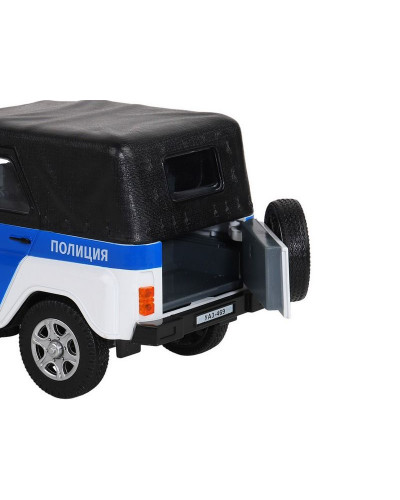 Машина "АВТОПАНОРАМА" УАЗ-469 "Полиция", белый, 1/24, свет, звук, инерция, тент, в/к 22*12*11 см
