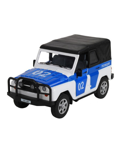 Машина "АВТОПАНОРАМА" УАЗ-469 "Полиция", белый, 1/24, свет, звук, инерция, тент, в/к 22*12*11 см