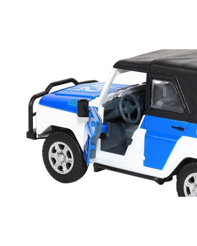 Машина "АВТОПАНОРАМА" УАЗ-469 "Полиция", белый, 1/24, свет, звук, инерция, тент, в/к 22*12*11 см