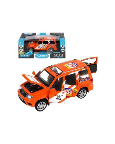 Машина "АВТОПАНОРАМА" УАЗ "PATRIOT" RALLY, 1/26, свет, звук, инерция, в/к 24,5*12,5*10,5 см