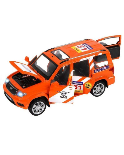 Машина "АВТОПАНОРАМА" УАЗ "PATRIOT" RALLY, 1/26, свет, звук, инерция, в/к 24,5*12,5*10,5 см