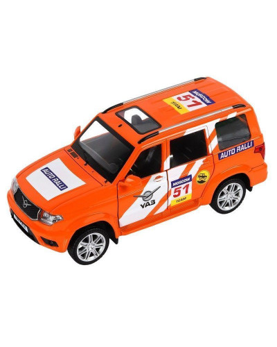 Машина "АВТОПАНОРАМА" УАЗ "PATRIOT" RALLY, 1/26, свет, звук, инерция, в/к 24,5*12,5*10,5 см