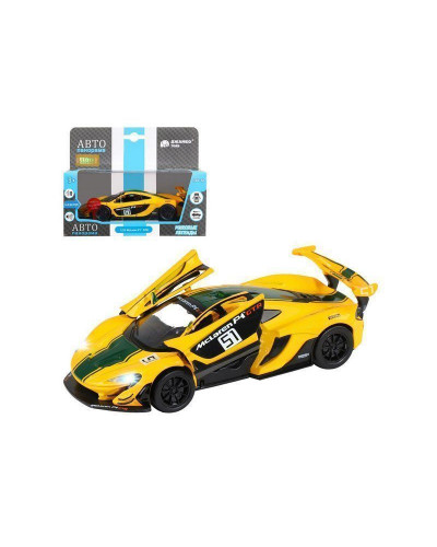 Машина "АВТОПАНОРАМА" Mclaren P1™ GTR, желтый, 1/32, свет, звук, инерция, в/к 17,5*12,5*6,5 см