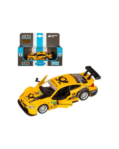 Машина "АВТОПАНОРАМА" BMW M4, 1/44, желтый, инерция, откр. двери, в/к 17,5*12,5*6,5 см
