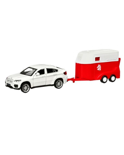 Машина "АВТОПАНОРАМА" BMW X6 c прицепом, 1/43, открываются передние двери, инерция, в/к