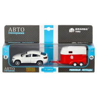 Машина "АВТОПАНОРАМА" BMW X6 c прицепом, 1/43, открываются передние двери, инерция, в/к