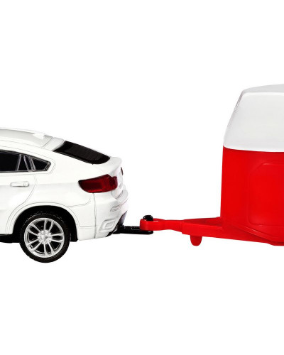 Машина "АВТОПАНОРАМА" BMW X6 c прицепом, 1/43, открываются передние двери, инерция, в/к
