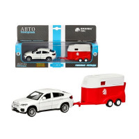 Машина "АВТОПАНОРАМА" BMW X6 c прицепом, 1/43, открываются передние двери, инерция, в/к