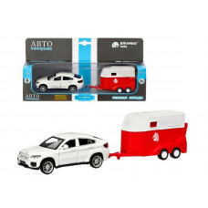 Машина "АВТОПАНОРАМА" BMW X6 c прицепом, 1/43, открываются передние двери, инерция, в/к