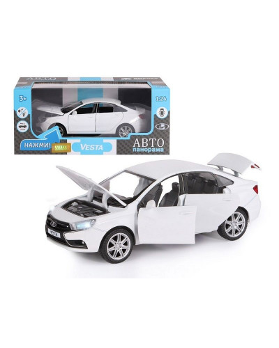 Машина "АВТОПАНОРАМА" LADA VESTA седан, 1/24,  белый, свет. звук. эффекты, в/к 24,5*12,5*10,5 см