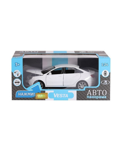 Машина "АВТОПАНОРАМА" LADA VESTA седан, 1/24,  белый, свет. звук. эффекты, в/к 24,5*12,5*10,5 см