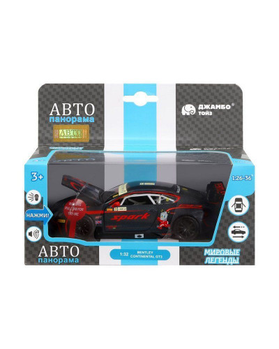 Машина "АВТОПАНОРАМА" Bentley Continental GT3, черный, 1/32, в/к 17,5*13,5*9 см