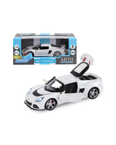 Машина "АВТОПАНОРАМА" Lotus Exige S, белый, 1/22, свет, звук, в/к 24,5*12,5*10,5 см