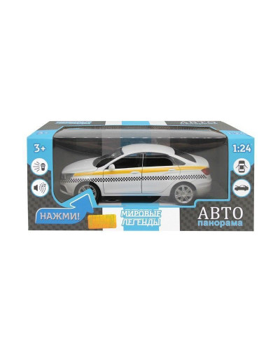 Машина "АВТОПАНОРАМА" LADA VESTA "ТАКСИ" белый, 1/24, свет, звук, инерция, в/к 24,5*12,5*10,5 см