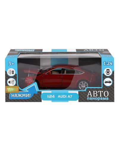 Машина "АВТОПАНОРАМА" Audi A7, красный, 1/24, свет, звук, в/к 24,5*12,5*10,5 см