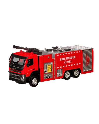 Машина "АВТОПАНОРАМА" Volvo пожарная машина, красный, 1/50, свет, звук, в/к 28*14*10 см