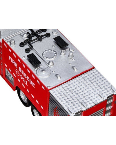 Машина "АВТОПАНОРАМА" Volvo пожарная машина, красный, 1/50, свет, звук, в/к 28*14*10 см