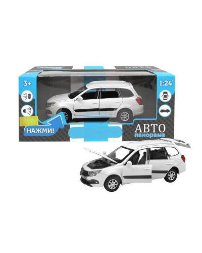 Машина "АВТОПАНОРАМА" LADA GRANTA CROSS, белый, 1/24, свет, звук, инерция, в/к 24,5*12,5*10,5 см