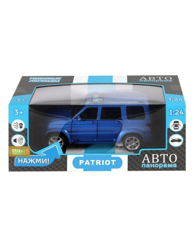 Машина "АВТОПАНОРАМА" УАЗ "PATRIOT", темно-синий металлик, 1/26, свет, звук, в/к 24,5*12,5*10,5 см