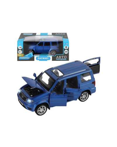 Машина "АВТОПАНОРАМА" УАЗ "PATRIOT", темно-синий металлик, 1/26, свет, звук, в/к 24,5*12,5*10,5 см