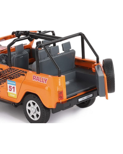 Машина "АВТОПАНОРАМА" УАЗ-469 "RALLY", оранжевый, 1/24, свет, звук, инерция, в/к 22*12*11 см