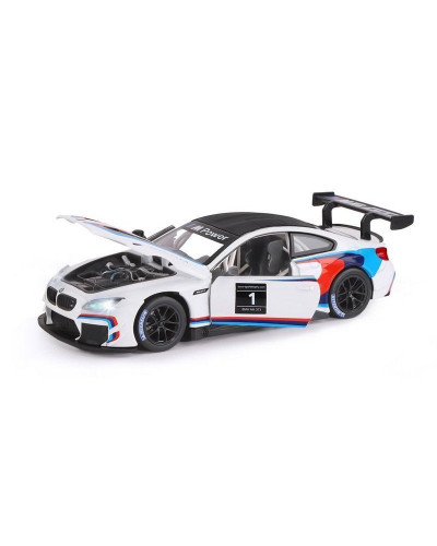 Машина "АВТОПАНОРАМА" BMW M6 GT3, белый, 1/24, свет, звук, в/к 24,5*12,5*10,5 см