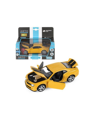 Машина "АВТОПАНОРАМА" Chevrolet Camaro SS, желтый, 1/32, свет, звук, инерция, в/к 17,5*13,5*9 см