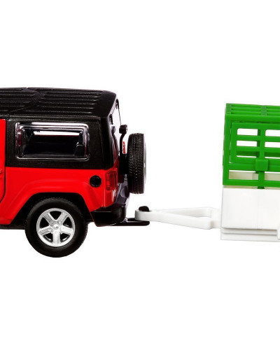 Машина "АВТОПАНОРАМА" Jeep Wrangler c прицепом, 1/43, открываются передние двери, инерция, в/к
