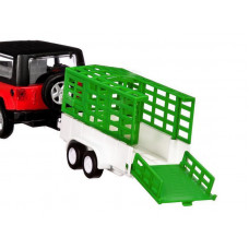 Машина "АВТОПАНОРАМА" Jeep Wrangler c прицепом, 1/43, открываются передние двери, инерция, в/к