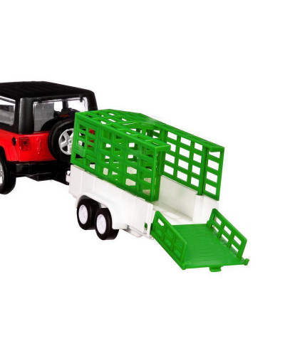 Машина "АВТОПАНОРАМА" Jeep Wrangler c прицепом, 1/43, открываются передние двери, инерция, в/к