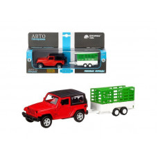 Машина "АВТОПАНОРАМА" Jeep Wrangler c прицепом, 1/43, открываются передние двери, инерция, в/к