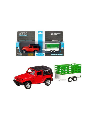 Машина "АВТОПАНОРАМА" Jeep Wrangler c прицепом, 1/43, открываются передние двери, инерция, в/к