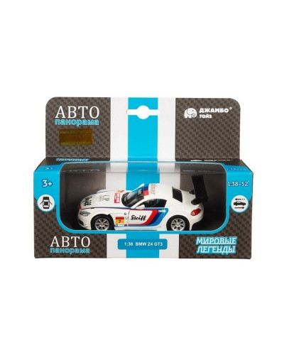 Машина "АВТОПАНОРАМА" BMW Z4 GT3, 1/38, белый, инерция, откр. двери, в/к 17,5*12,5*6,5 см