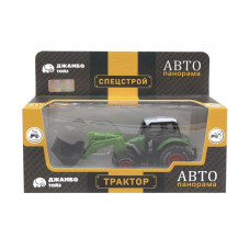 Машина "АВТОПАНОРАМА" ТРАКТОР фронтальный погрузчик, цвет зеленый, инерция, в/к 20,5*7,5*9 см