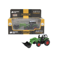 Машина "АВТОПАНОРАМА" ТРАКТОР фронтальный погрузчик, цвет зеленый, инерция, в/к 20,5*7,5*9 см