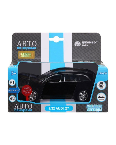 Машина "АВТОПАНОРАМА" Audi Q7, черный, 1/32, свет, звук, инерция, в/к 17,5*13,5*9 см