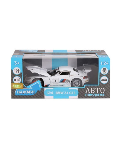 Машина "АВТОПАНОРАМА" BMW Z4 GT3, белый, 1/24, свет, звук, в/к 24,5*12,5*10,5 см