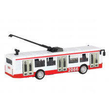 Троллейбус "Автопанорама", красный, 1/90, свет, звук, инерция, в/к 22*13,5*5,8 см